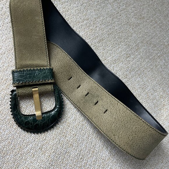 AXCESS green belt Vintage belt Women's wide belt Leather belt size L Fashion bel - Picture 4 of 12